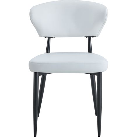 Silla de Comedor en Piel Sintética, Respaldo Ergonómico, Patas de Metal, Blanco y Negro, Juego de 2 (1/5)