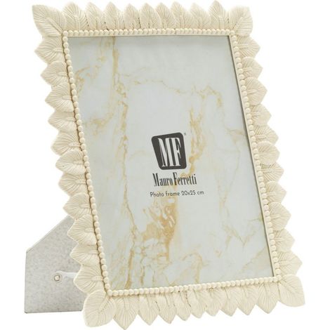 Cornice portafoto Light Leaf in resina crema con foglie 20x25