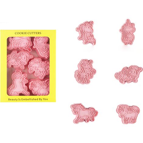 Moule à biscuits tridimensionnel mignon style cartoon, silicone non toxique sans odeur, pour chocolat fondant biscuits, licorne B, lot de 6 pièces (1/5)