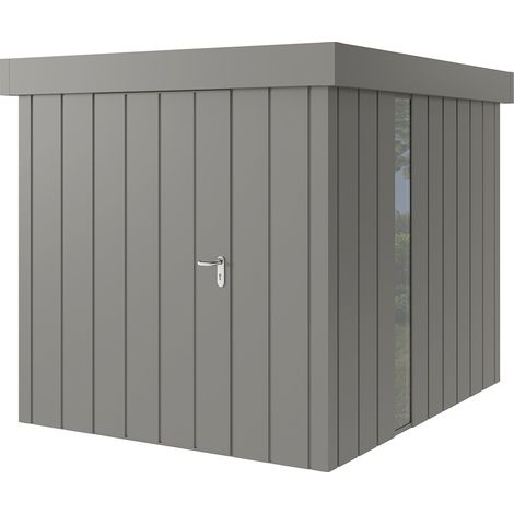 Hörmann Metall-Gerätehaus "Juno" mit Flachdach, JFD6 - Modern, 214 x 262 cm (B x T), graualuminium, mit bodentiefem Fenster, 1-flüglige Tür, Anschlag links (1/5)