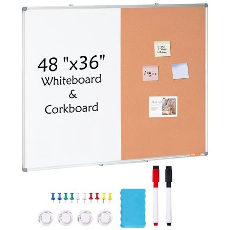 48" x 36" Whiteboard & Korktafel-Kombination mit Aluminiumrahmen – 2-in-1 magnetische, trocken abwischbare Pinnwand zur Wandmontage – Ideal für Schule, Zuhause, Büro (1/5)