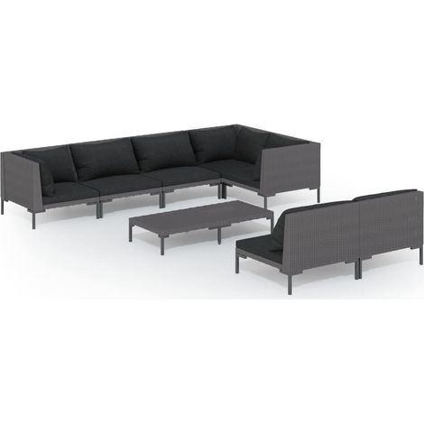 Set sofás de jardín 8 pzas cojines ratán sintético gris oscuro vidaXL (1/5)