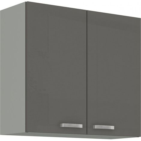 Küchen Hängeschrank 80 Hochglanz Grau Küchenzeile Küchenblock Küche Grey Bianca (1/4)