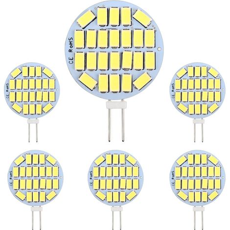 G4 LED 3W, AC12-24V, 300LM Cool White 6000K, 24x5730 SMD, 30w Halogen Bulb Equivalent, Non-Dimmable, G4 LED Round Bulb for Cabinet Light, Lighting, Recessed Lighting, Pack of 6