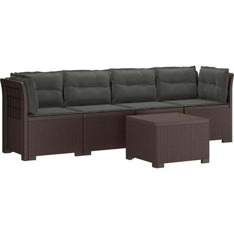 Canapé de Jardin Modulable 4 Places avec Table Look Rotin PP Marron et Anthracite - PANGIVO (1/5)