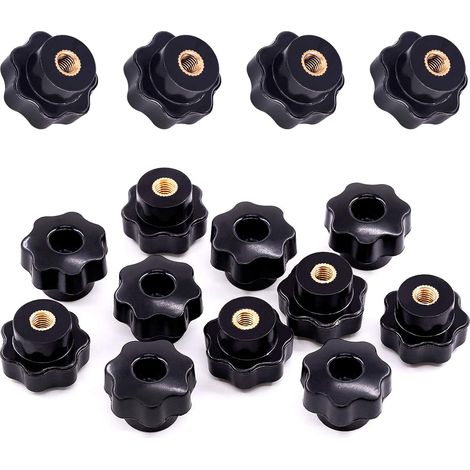 15 - Bouton De Serrage - Écrou À Ailettes - Filetage Femelle M6 - Design 7 Branches Ergonomique - Pour Équipement Mécanique Et Industriel - Noir - 25x30x37mm