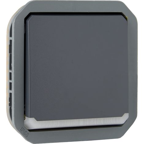 Interrupteur ou va-et-vient témoin étanche 10A à équiper d'un boitier ou plaque support finition anthracite