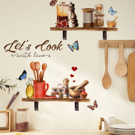 Un lot de Stickers Muraux ustensiles de cuisine Autocollants pour Chambre Salon (1/4)