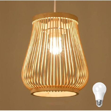 Suspension Rotin, Vase Bambou Tissage Pendentif LumièRe Abat-Jour En Bambou Plafonnier Lustre Plafonnier Lampe De DéCoration Pour Restaurant, Salon, Comptoir De Bar, Café 200x230MM (1/5)