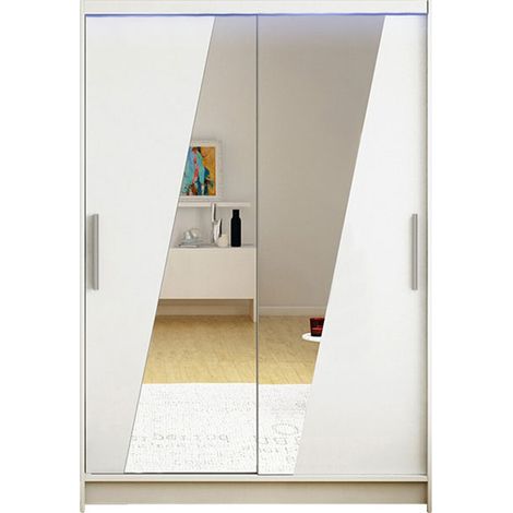 Armoire Closico Pacron VIII, Blanc, 200x120x58cm, Portes d'armoire: Coulissantes, Nombre d'étagères: 5, LED: Disponible