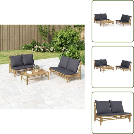 Salon de jardin 3 pcs avec coussins gris foncé bambou - Salon De Jardin - Mobilier De Jardin - Ensemble De Salon - Meubles En Bambou - Set De Jardin