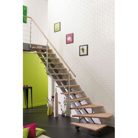 Escalier 1/4 Tournant Métal et Bois Gris 14 Marches Pin Brut Twin France (1/5)
