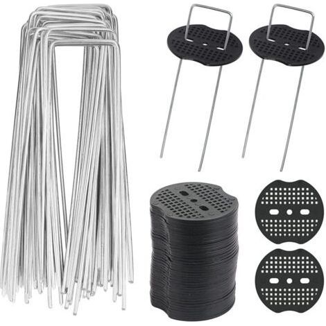 40pcs Piquets de Jardin en U avec 40 Rondelles Piquet Fixation Toile Paillage Piquets en Métal pour Jardinage Fixer Bâche Anti Mauvaises Herbes (1/5)