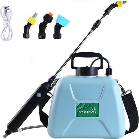 Arrosoir électrique de jardin 5 L, batterie 2400 mAh, longueur jusqu'à 60 cm, pour pulvériser et nettoyer les plantes du jardin - Bleu (1/5)