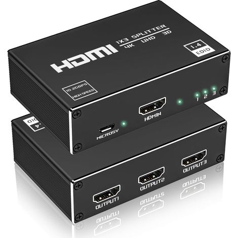 Répartiteur HDMI 1 entrée 3 Sorties - duplicateur HDMI 4K Compatible HDCP 1.4 3D UHD 1080P pour HDTV Lecteurs DVD Consoles de Jeux appareils de Streaming (1/5)