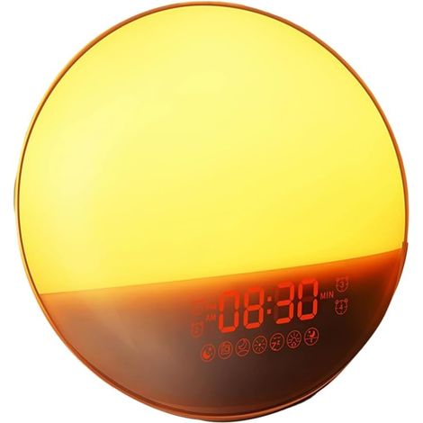 Réveil avec Lumière de Lever de Soleil, Double Réveil, Radio FM, 7 Couleurs, Veilleuse pour Chambre à Coucher (1/5)