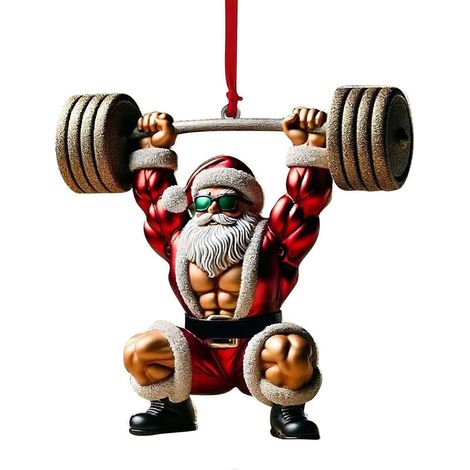 Weihnachtsbaumschmuck, großer Weihnachtsbaumschmuck, zwei hängende Dekorationen, doppelter Aufdruck, Fitness-Muskeln (1/5)