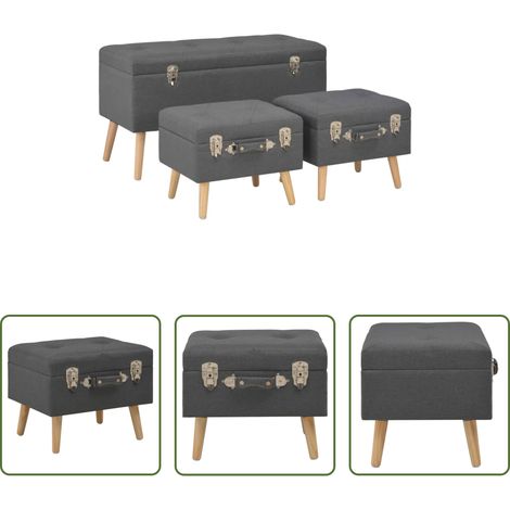 Stoffhocker -  Hocker mit Stauraum 3 Stk. Dunkelgrau Stoff