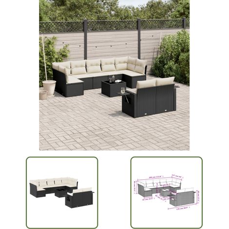 The Living Store 10-tlg. Garten-Sofagarnitur mit Kissen Schwarz Poly Rattan - Gartenmöbel - Sofasatz - Outdoor Möbel - PE-Rattan - Gartenlounge