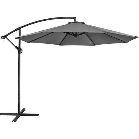 Yaheetech Ombrellone da Giardino Esterno Ø 3 m Decentrato con Base a Croce con Manovella 8 Stecche Grande Parasole Reclinabile Impermeabile Protezione UV Telo in Poliestere Tubo in Alluminio Grigio (1/5)