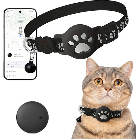 Collier GPS Chat, 2026 Nouveau Traceur GPS Chat Tracker, sans Carte SIM, sans Abonnement Mensuel, Localisation Temps Réel,Compatible iOS Android,Imperméable et Durable (Noir) (1/5)
