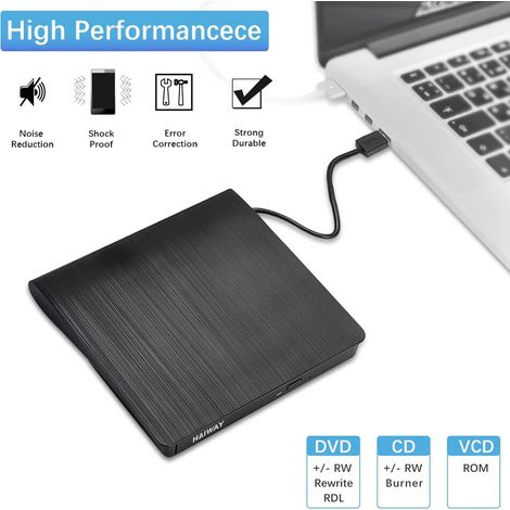 Esta unidad externa de CD/DVD ultradelgada y multifuncional cuenta con una interfaz USB 3.0 plug-and-play para una rápida transferencia de datos, un diseño delgado y portátil para facilitar los viajes