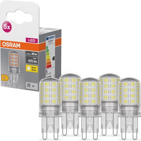 Ampoule LED Star PIN pour culot G9, verre transparent, blanc chaud (2700 K), 470 lumens, remplacement des ampoules de rechange traditionnelles de 40 W, ampoules, non dimmables, lot de 5 (1/5)