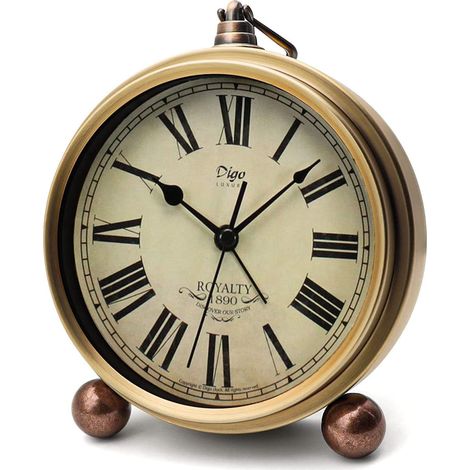 Horloge de table, réveil rétro en métal doré sans tic-tac pour chambre à coucher, vintage à piles, mouvement à quartz silencieux, verre HD, petite horloge de bureau, salon, décoration (1/5)
