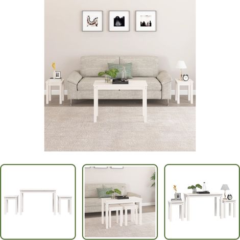 Bois de pin - Tables gigognes 3 pcs Blanc Bois de pin massif (1/5)