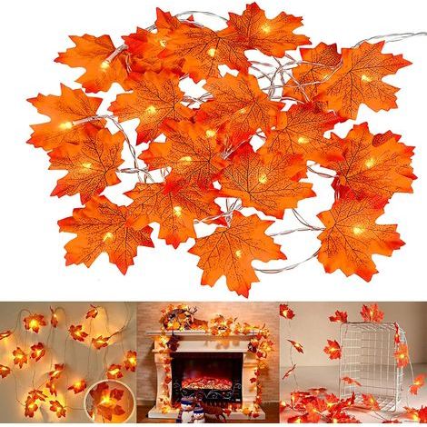 Guirnalda de luces de hojas de arce, 6 m, funciona con pilas, guirnalda de luces de hojas de arce otoñales, decoración navideña, decoración de Acción de Gracias, 2 unidades, 40 luces de guirnalda (1/5)