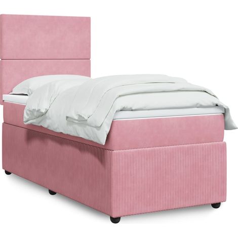 Sommier à lattes de lit avec matelas Rose 90x190 cm Velours vidaXL (1/5)