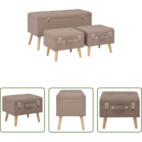 vidaXL Tabouret en polyester - Tabourets de rangement lot de 3 Marron Tissu (1/5)