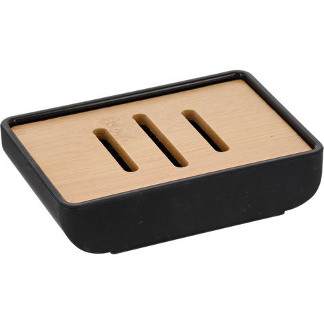 Portasapone rettangolare in gomma + abs e bambù - nero - Tendance