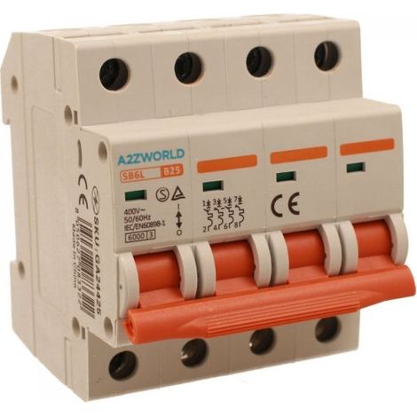 MCB Interruttore Magnetotermico Automatico Curva B 4P 4M 6000A B25A AC 400V IP20 IEC60898-1 SB6L