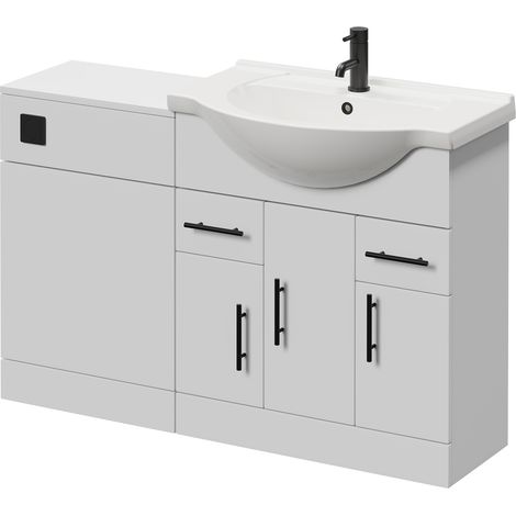 Alexander James Gloss White 1250mm 3 Door Vanity Unit Toilet Suite - 1250mm - Matt Black 96mm Knurled Bar HandleWithout James Toilet Pan