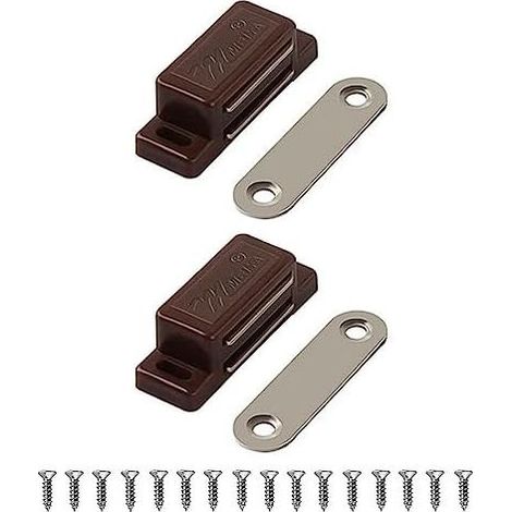 Loquet Magnétique de Placard Idéal pour Portes d'armoire, Placards, Tiroirs et Volets Facile à Installer Aimant Porte inclus (Marron, 2 Pack) Marron Pack (1/5)