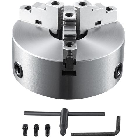 VEVOR Portabrocas de Torno Autocentrante 3 Mordazas de 250 mm Mandril de Torno Rango de Sujeción 6-250 mm Mandril de 3 Mordazas Llave en T Autocentrante Mandíbula Reversible para Fresadoras Taladros