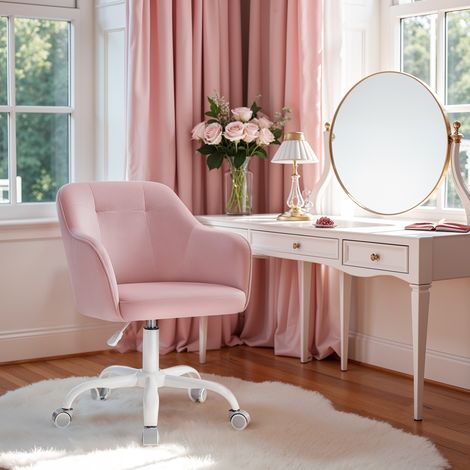 Chaise de Bureau, Fauteuil d'Appoint pour le Bureau à Domicile, en Tissu Velours, Hauteur Réglable, Rose (1/5)