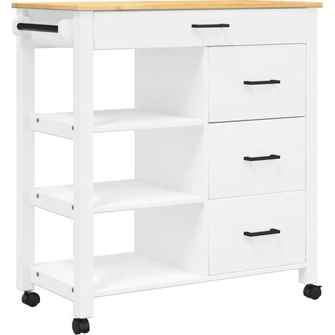 Chariot de cuisine,Chariot de Service,Desserte Cuisine MONZA 84x40x90 cm bois massif de pin CFW51342 (1/5)