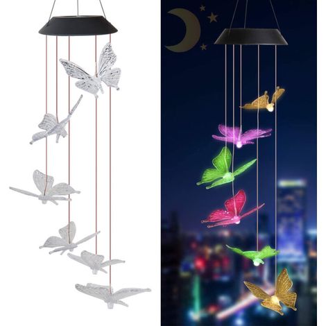 Papillon solaire changeant de couleur carillons éoliens décoratifs extérieurs lumières mobiles solaires extérieures pour les décorations de jardin (1/5)
