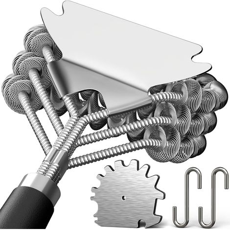 Stainless steel grill brush and razor, bristle-free, universal 3D razor included (1/5)