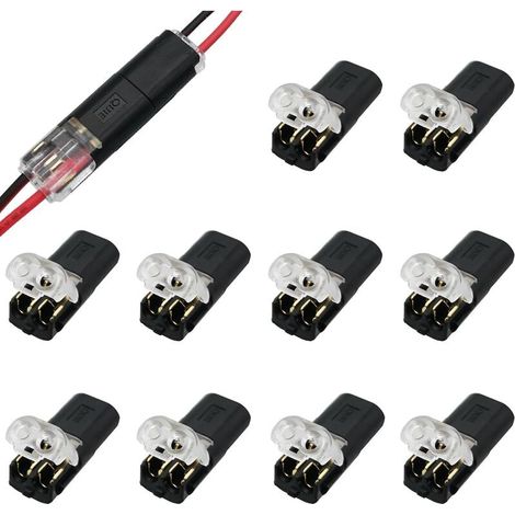 Connecteurs à Fil Basse Tension, 10 pièces 2 Broches Connecteur de Fil Electriques, Pour Câble 18 - 22 AWG (1/5)