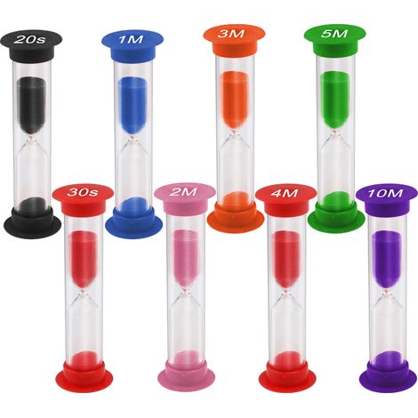 6 Sabliers, 30s 1min 2min 3min 5min 10min, Verre borosilicate, Boîte plastique, Cuisine Éducation (1/5)