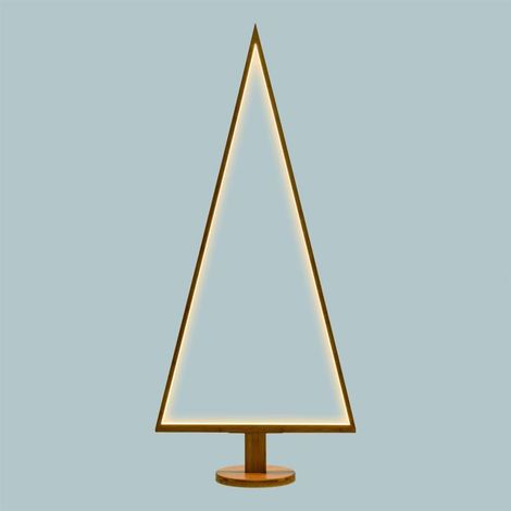 Sapin de Noël Triangulaire néon blanc chaud et Bois Naturel Clair h170cm Lotti