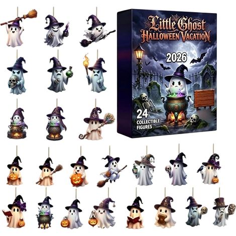 Ghost Halloween Kalender Advent 24 Tage Ghost 2D Acryl Gruseliges Halloween Countdown Kalender für Kinder Freunde Jungen Mädchen Büros Party Herbst Schule Zuhause Spukhaus (1/5)