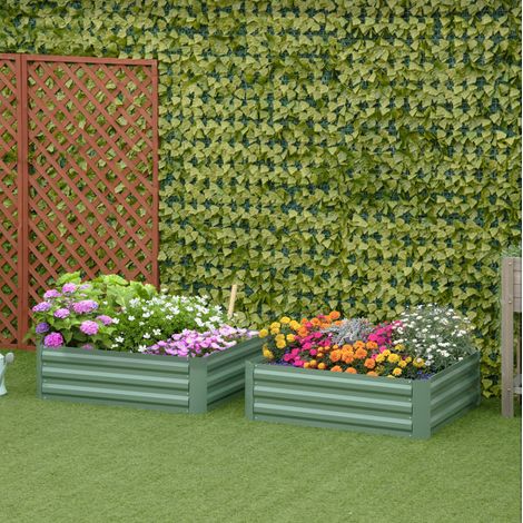 Hochbeet 2er-Set 100x100x30 cm aus Stahl Grün für Garten OKMYHOME (1/4)