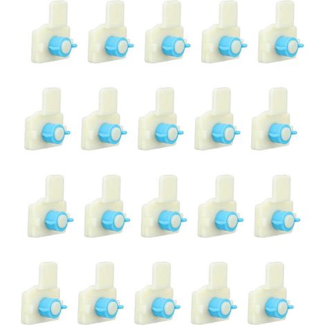 Packung mit 20 Clips für Futtertröge in Kaninchenkäfigen, aus Polypropylen, mit Türhaken und Befestigungssystem. Zubehör für Kaninchenkäfige.
