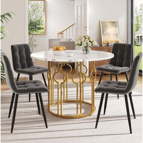 Set da pranzo 100x100x76 cm, tavolo rotondo con 4 sedie, piano effetto marmo, struttura in metallo, multicolor (1/5)