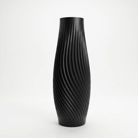 Vaso decorativo nero sottile per fiori, dal design moderno.