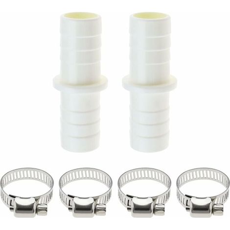2 Stück Ablaufschlauchverbinder für Waschmaschinen, Kunststoff-Schlauchverlängerungsadapter mit 4 Stück Schlauchschellen für Wasserleitung von Waschmaschine und Geschirrspüler (1/4)